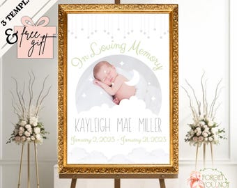 Moon & Stars Baby Funeral Collage Poster Set of 3 | Infant Loss Memorial Art | Personalized Baby Remembrance Wall Decor
