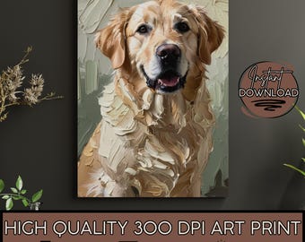 Golden Retriever Painting, Golden Retriever Art, Dog Oil Painting, Pet Oil Painting, Gouache Painting Dopamine Decor, Digital Dog Poster