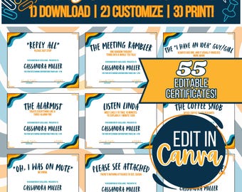 Funny Employee Awards Certificate Bundle, Funny Work Award, Employee Certificate Funny Office Award, Staff Recognition Employee Certificate