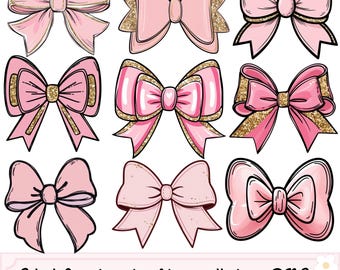 Pink Bow PNG Bundle, Coquette Pink Bows PNG, Valentine Bow PNG, Girlie Pink Bow, Hairbow Clipart, Hand Drawn Bow, Girly Ribbon png