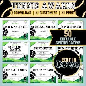 Editable Tennis Certificates Sports Award Printable, Team End of Season Award Tennis Printables, Awards Certificates Tennis Bundle Team Gift