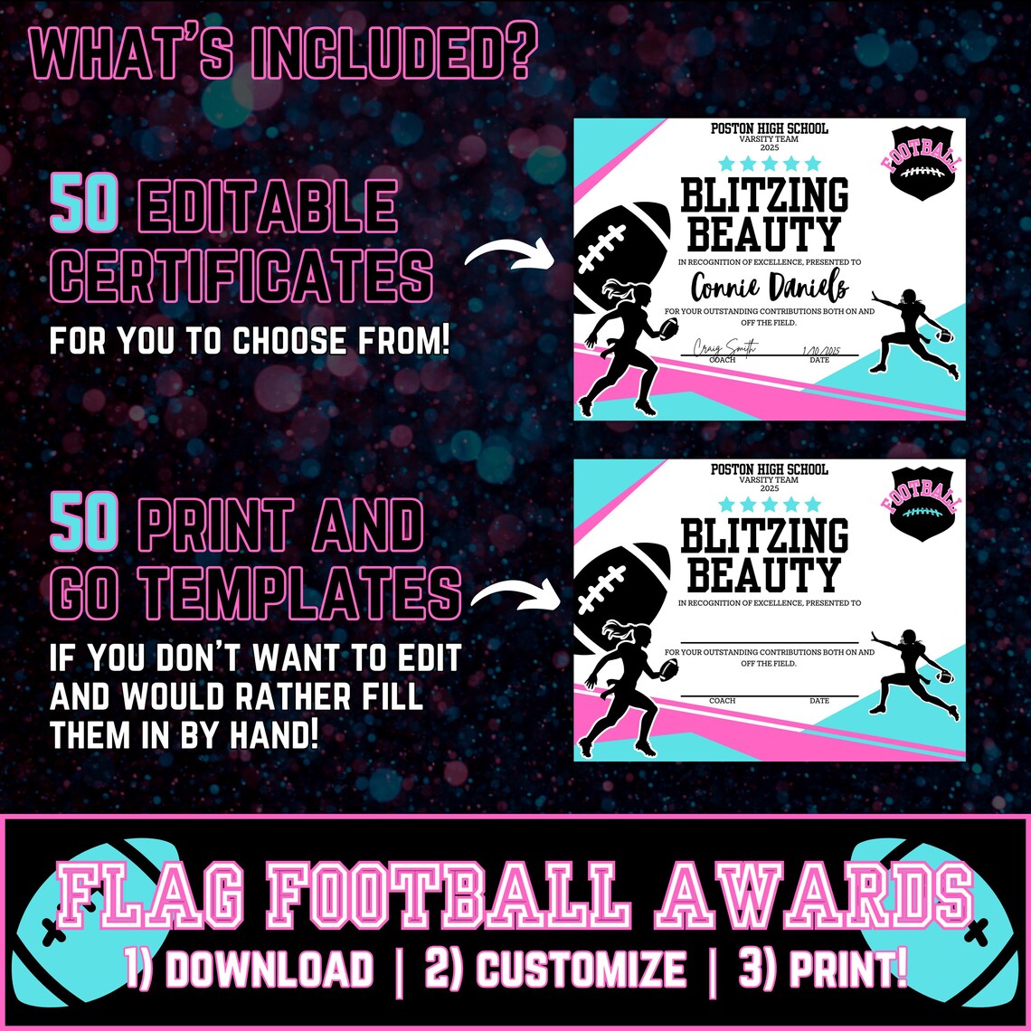 Editable Flag Football Awards Certificate Bundle Flag Football