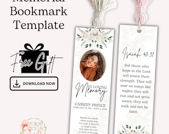 Memorial Bookmark PNG Funeral Favors, Custom Bookmark Template, Funeral Prayer Card Bookmark Memorial Favors, Personalized Photo Bookmark