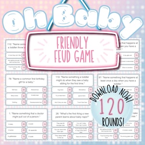 Gioco Baby Shower Family Feud con risposte incluse, giochi di rivelazione del sesso Feud adatti al digitale, attività divertente per feste Baby Shower di genere neutro