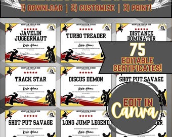 Editable Team Awards, Running Awards Certificate Bundle, Track and Field Funny Team Awards, Cross Country Team Superlative Awards, MVP Award