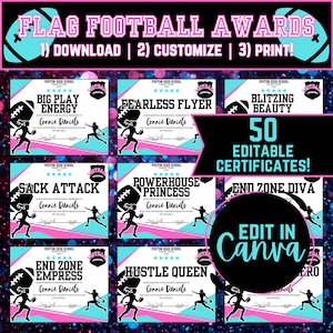 Editable Flag Football Awards Certificate Bundle, Flag Football Certificate, End of Season Award, Funny Team Awards, Flag Football Mom Print
