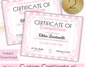 Pink Certificate of Completion Template, Editable Training Course Certificate in Canva, DIY Award Certificate,  Lash Course, Hair Course,MUA