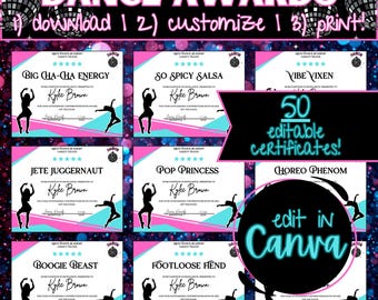 Dance Squad Editable Team Awards, End of Season Awards Certificate Bundle, Dance Team Gifts Certificate Template Dance Studio Award Ceremony