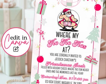 Twerking Santa Friendsmas Invite Editable Template, Funny Ho Ho Hos Friends Christmas Dinner Invitation Xmas Holiday Girls Night Flyer