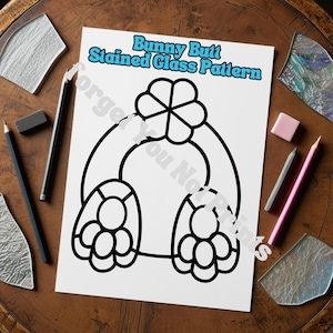 DIY Stained Glass Easy Downloadable Pattern Easter Bunny, Stained Glass PDF, Trendy Suncatcher Stained Glass Template, Window Ornament