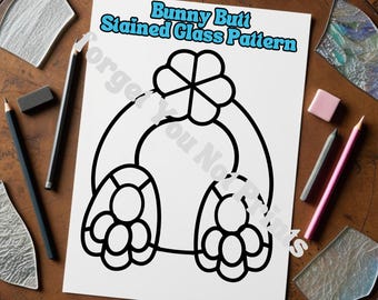 DIY glas-in-loodpatroon eenvoudig te downloaden paashaas, glas-in-lood pdf, trendy Suncatcher glas-in-loodsjabloon, raamornament