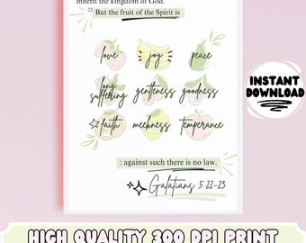 Fruit of the Spirit Wall Art, Preppy Christian Art, Aesthetic Christian Artwork, Girly Christian Art, Sage Green One Piece Wall Art