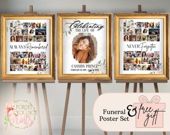 Set di modelli di collage funebri eleganti, striscione commemorativo personalizzato, collage di poster funebri, poster con foto funebri, volantino commemorativo, segnalibro commemorativo