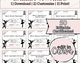 Ballet Dance Award Editable Certificate, Dance Squad Participation Award, Ballet Keepsake Kid Certificates, Dance Coach Gift, Dancing Season