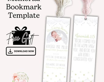 Baby Memorial Bookmark PNG Funeral Favors, Custom Bookmark Template, Prayer Card Bookmark Memorial Favors, Personalized Photo Bookmark