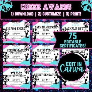 Personalized Cheer Awards, Cheerleading Certificate Template, Editable Cheer Superlatives Appreciation Awards, Custom End of Year Awards