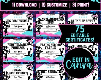 Personalized Cheer Awards, Cheerleading Certificate Template, Editable Cheer Superlatives Appreciation Awards, Custom End of Year Awards