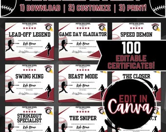 Personalized Baseball Award Templates, Baseball Certificate Printable Awards, End of Year Awards Sports Certificates, Baseball Awards, Tball