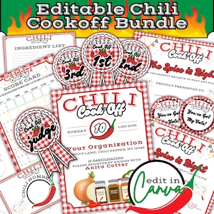 Chili Cookoff Ideas, Chili Contest, Chili Scorecards Voting Ballots, Chili Awards, Printable Scorecards Chili Certificates, Chili Invitation