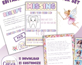 Editable Tooth Fairy Receipt, Tooth Fairy Letter, Tooth Fairy Certificate, Tooth Fairy Note, Tooth Fairy Download, First Lost Tooth Letter