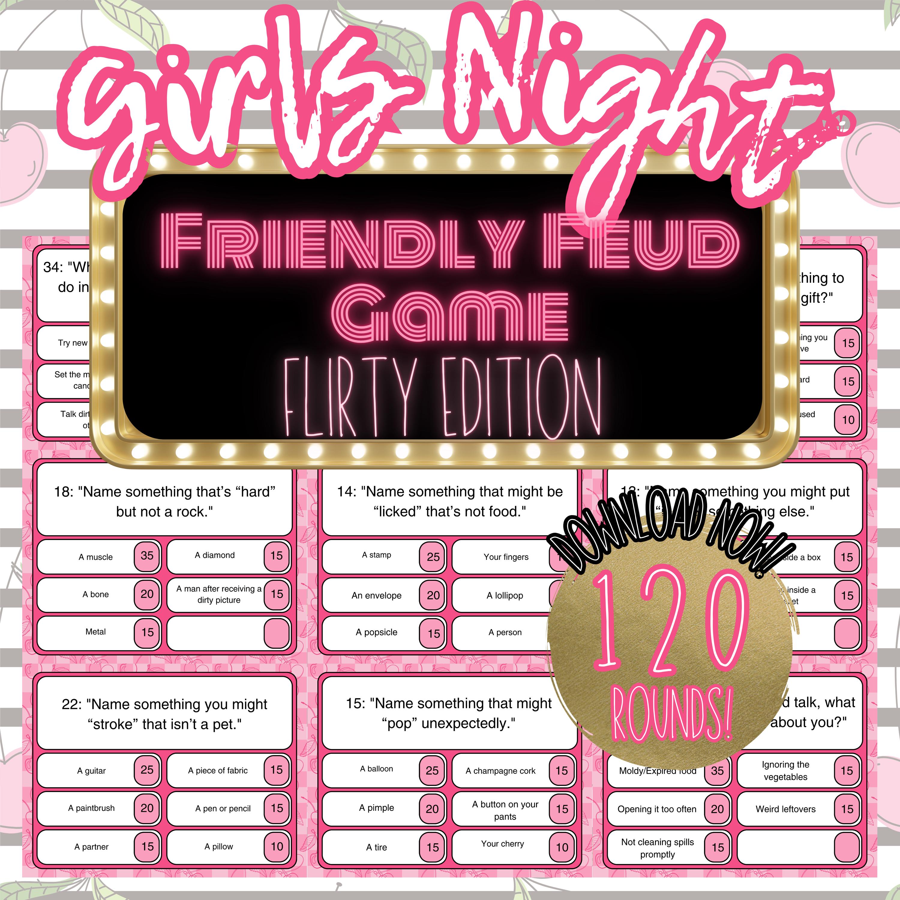 Girls Night Games Friendly Feud, Hen's Do Bachelorette Feud, Ladies Night Trivia Spicy Game, Sorority Party Game for Sleepovers