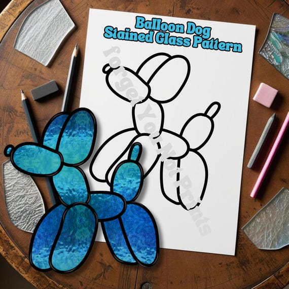 DIY Stained Glass Easy Downloadable Pattern Balloon Dog, Modern Stained Glass PDF, Trendy Suncatcher Stained Glass Template, Window Ornament
