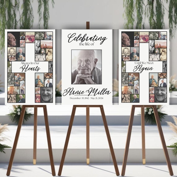 Editable Funeral Collage Template Set, Memory Table Sign, Funeral Poster, Funeral Photo Board, Funeral Easel Sign, Memorial Picture Collage