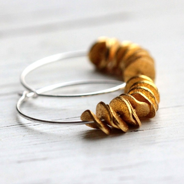 Small Silver Hoop Earrings Sterling Silver Earrings Gold Ruffle Modern Hoop Earrings Boho Jewelry