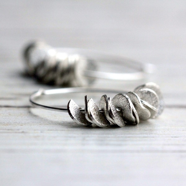 Small Hoop Earrings Silver Hoop Earrings Ruffled Handmade Earrings Fashion Jewelry Modern Boho Free Shipping Gift For Her