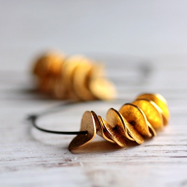 Large Hoop Ruffle Earrings in Oxidized Sterling Silver and Gold Ruffles - Gilded - Minimalist Modern Under 30 Fall Fashion