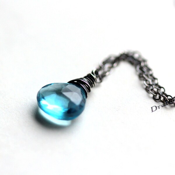 December Birthstone Swiss Blue Topaz Necklace on Sterling Silver Chain Under 50 Gift