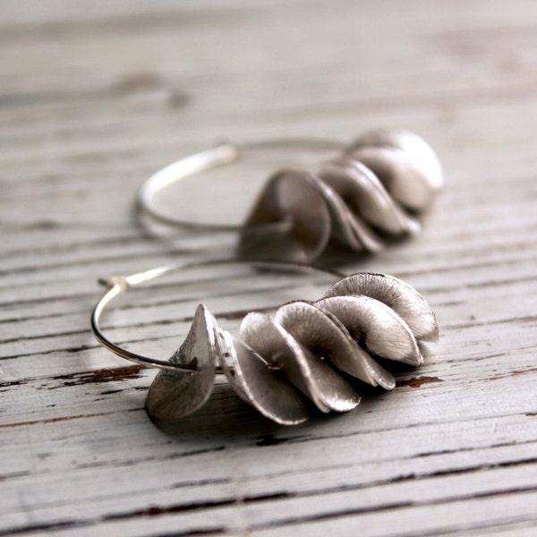 RESERVED Extra Large Petals - Handmade Silver Ruffle Hoop Earrings