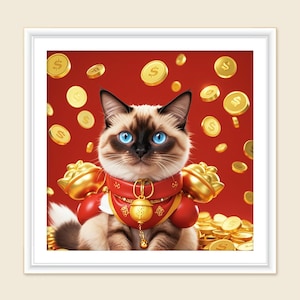 Custom Your Lucky Cat Portrait, Mascot, Cartoon Portrait from Photo, Pet Memorial Gift, Holiday Gift, New Year gift, Digital File Download