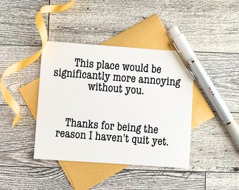 Funny Coworker Thank You Greeting Card Gift, Sarcastic Employee Appreciation Card, Work Friend Thank You Card, Office Humor Gift
