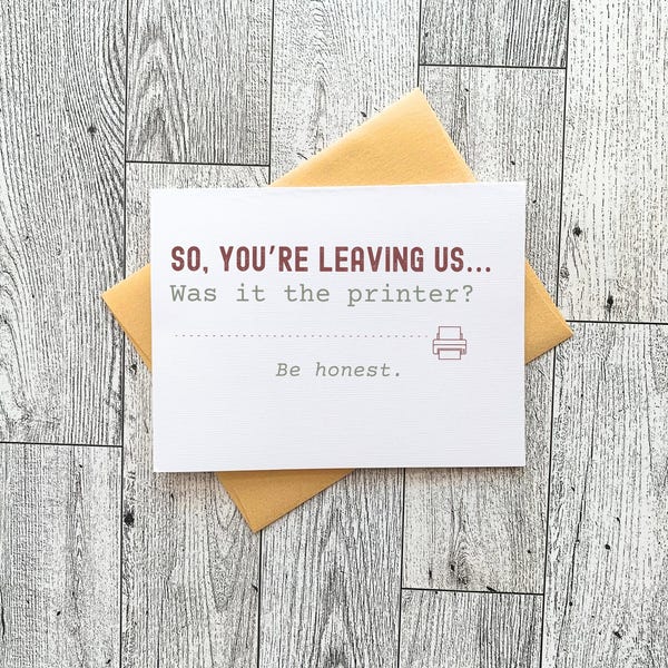 Funny Coworker Leaving Card, Sarcastic Retirement for Boss, Dry Humor Office Goodbye, Work Departure Gift, Relatable New Job Congrats