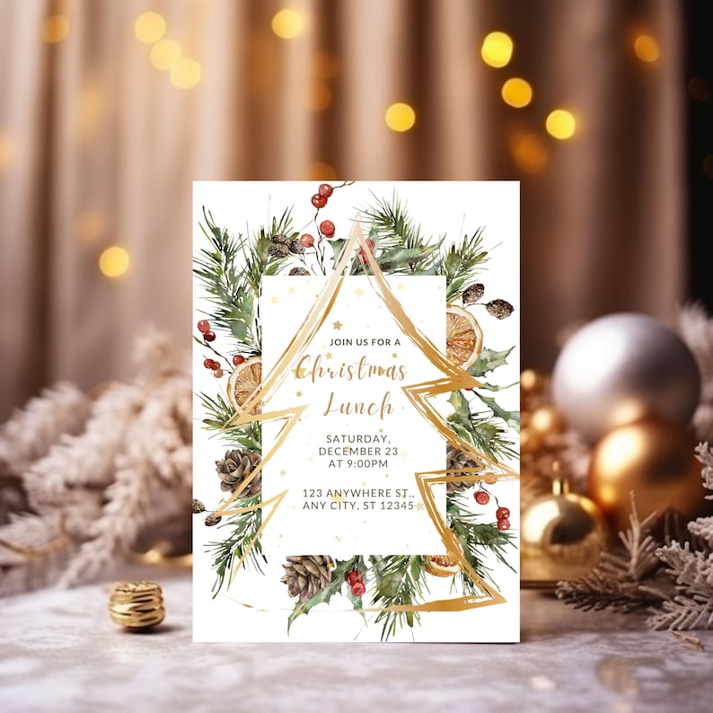 Christmas Lunch Invitation, Holiday Party Invitation Template, Editable Christmas Lunch Invitation, Holiday Party Invitation Template, Editable