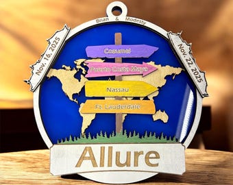Personalized Cruise Vacation Ornament, Wooden Door Magnet, All cruise Lines available.