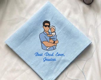 Pañuelo de lino bordado con foto personalizada, regalo para el Día del Padre, regalo para papá primerizo