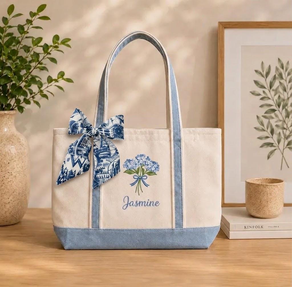 Embroidered Hydrangea Tote Bag - Etsy