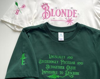 Elphaba Glinda Wicked Embroidered SideBows Sweatshirt, Organic Cotton Blonded Exceedingly Peculiar Funny TShirt, Musical Movie Fan Gift
