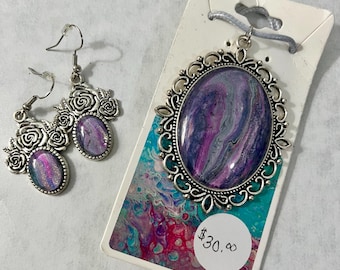 ネックレスペンダントとイヤリングセット - アクリルポアアート