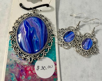 ネックレスペンダントとイヤリングセット - アクリルポアアート