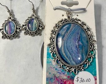 ネックレスペンダントとイヤリングセット - アクリルポアアート