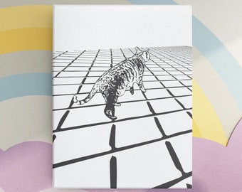 Impression d'art mural peinture chat simple en téléchargement numérique oeuvre d'art minimaliste chat tigré imprimable - partir à l'aventure - inspiration art