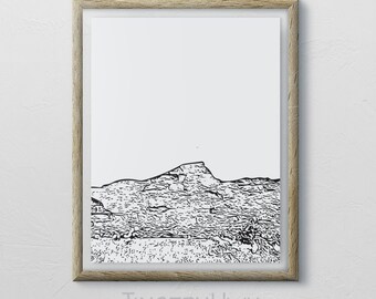 Art mural abstrait montagne noir et blanc - Impression numérique chaîne de montagnes minimaliste inspirante - Art mural motivant pour la maison