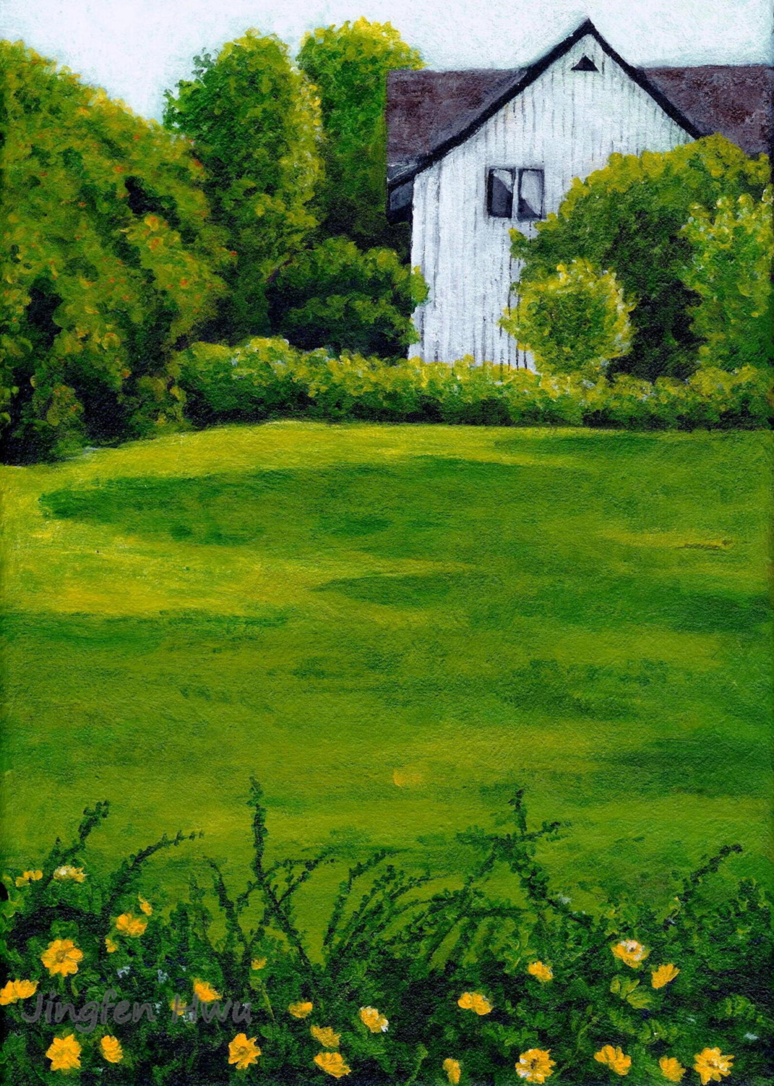 Art print house painting A White House At A Garden art Etsy