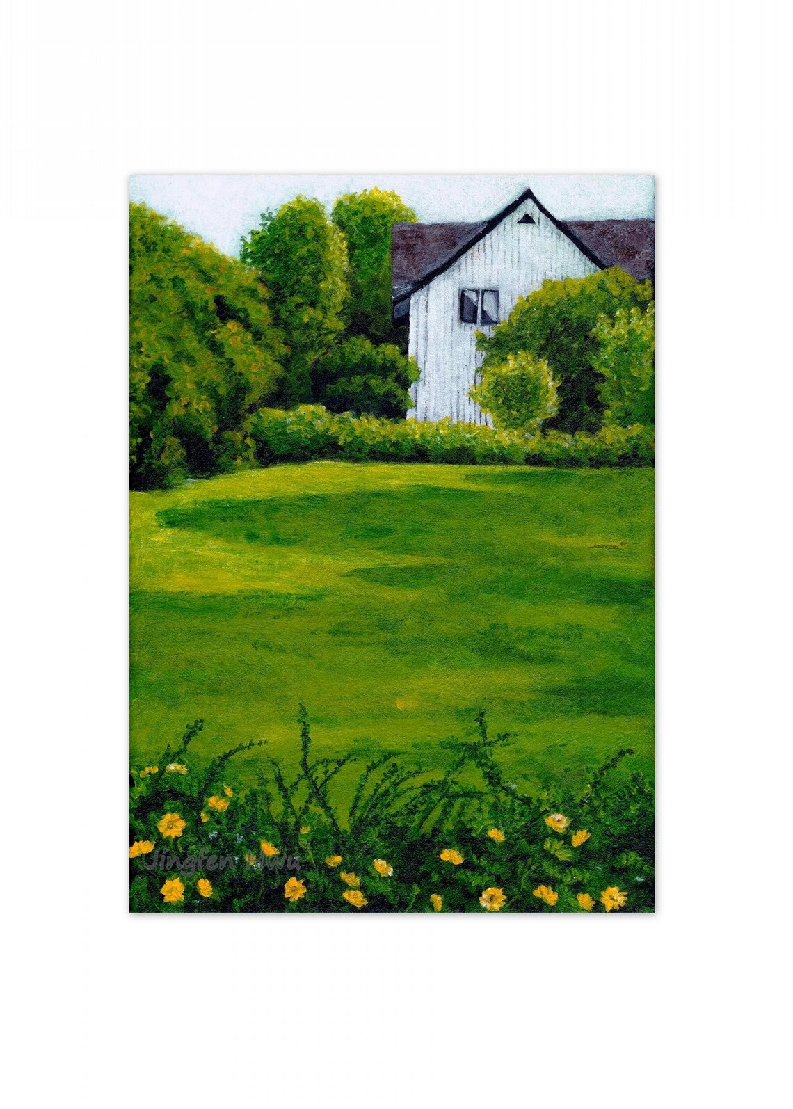 Art print house painting A White House At A Garden art Etsy