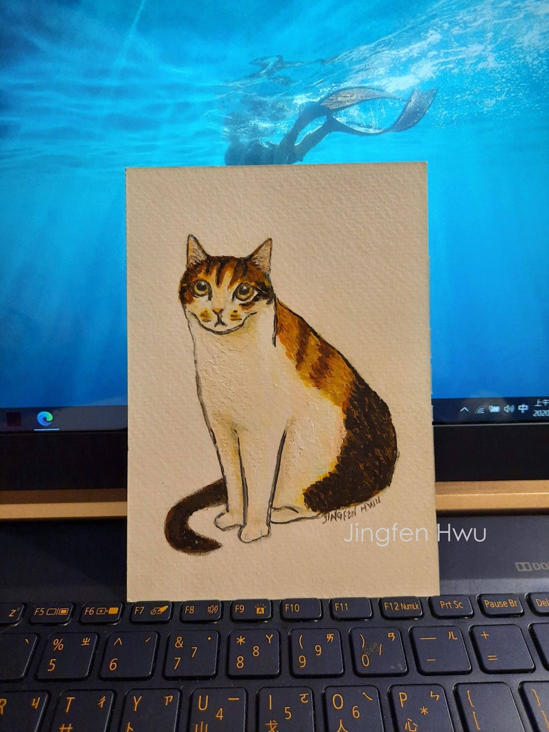 a calico cat painting acrylic pet painting animal painting 4x6 inches cute small painting cat lover gift ORIGINAL artwork