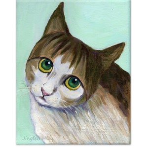 sleepy cat lover gifts cat art print grey cat drawing aqua colored pencil 6x8 print 8x3 print
