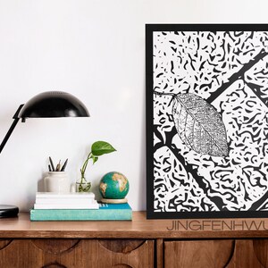 Abstract Leaf Print in Black and White Modern Nature Art Print ...